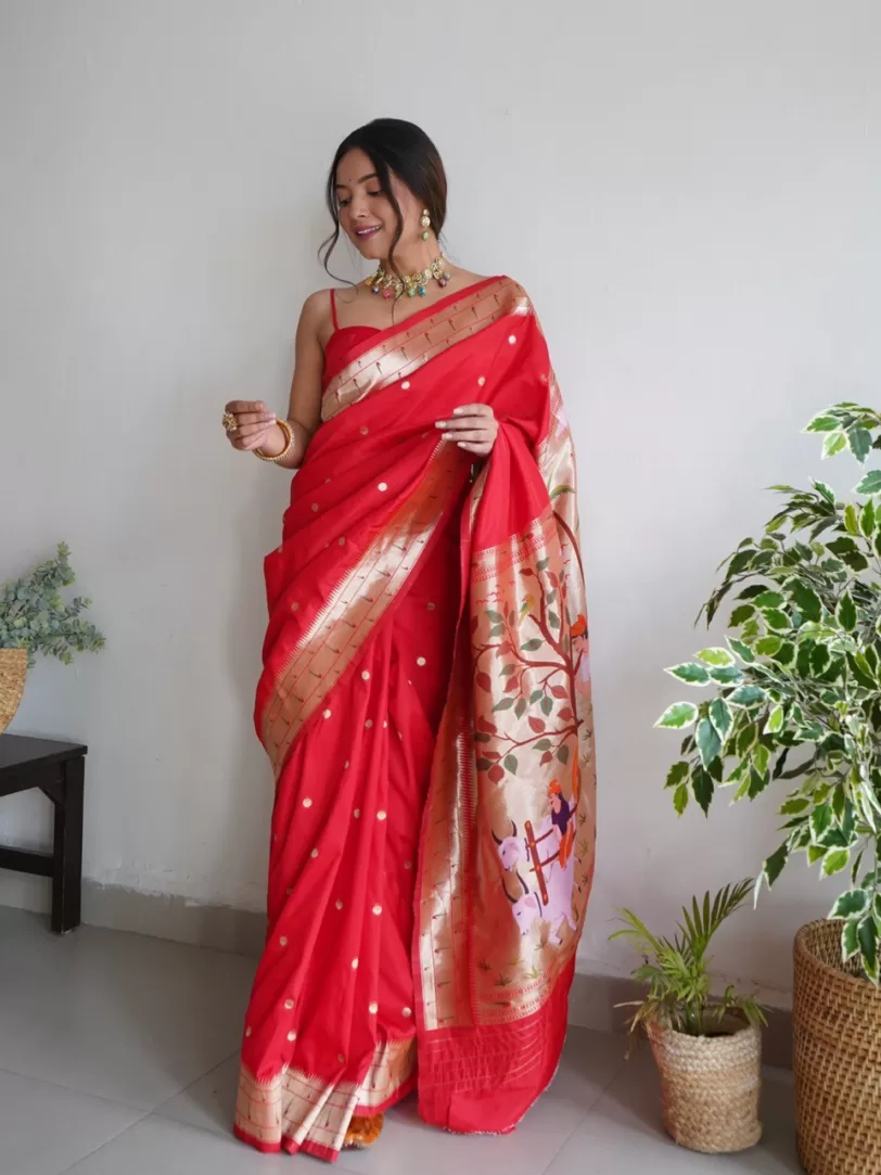 red paithani saree with farming pallu