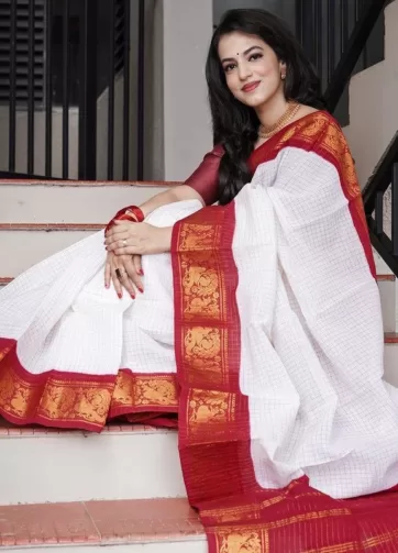 litchi silk white saree