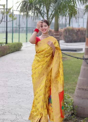 yellow paithani saree