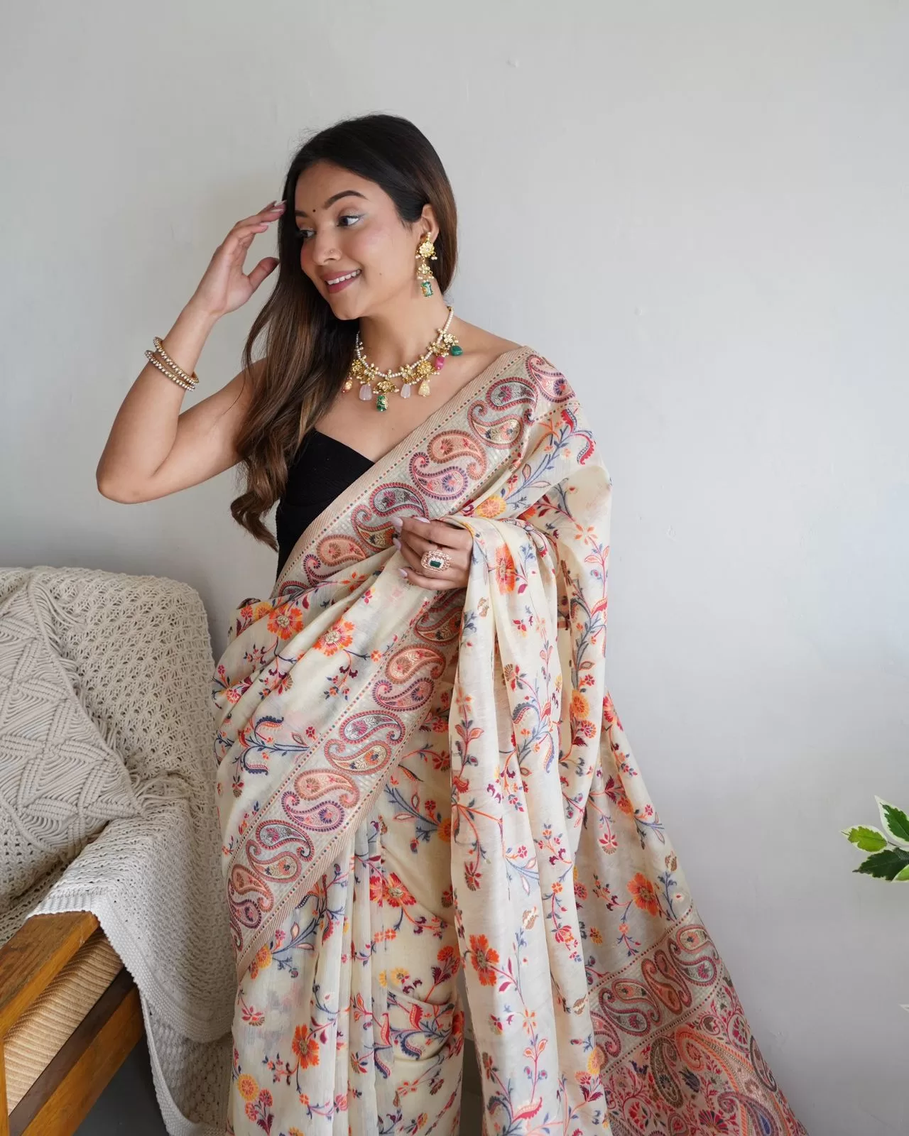 Pure Kashmiri Silk Saree With Multi Thread Work – Orgenza Store